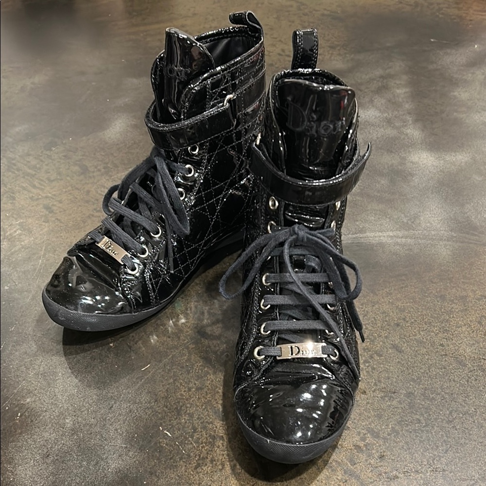 Dior Black Patent Leather High-Top Sneakers